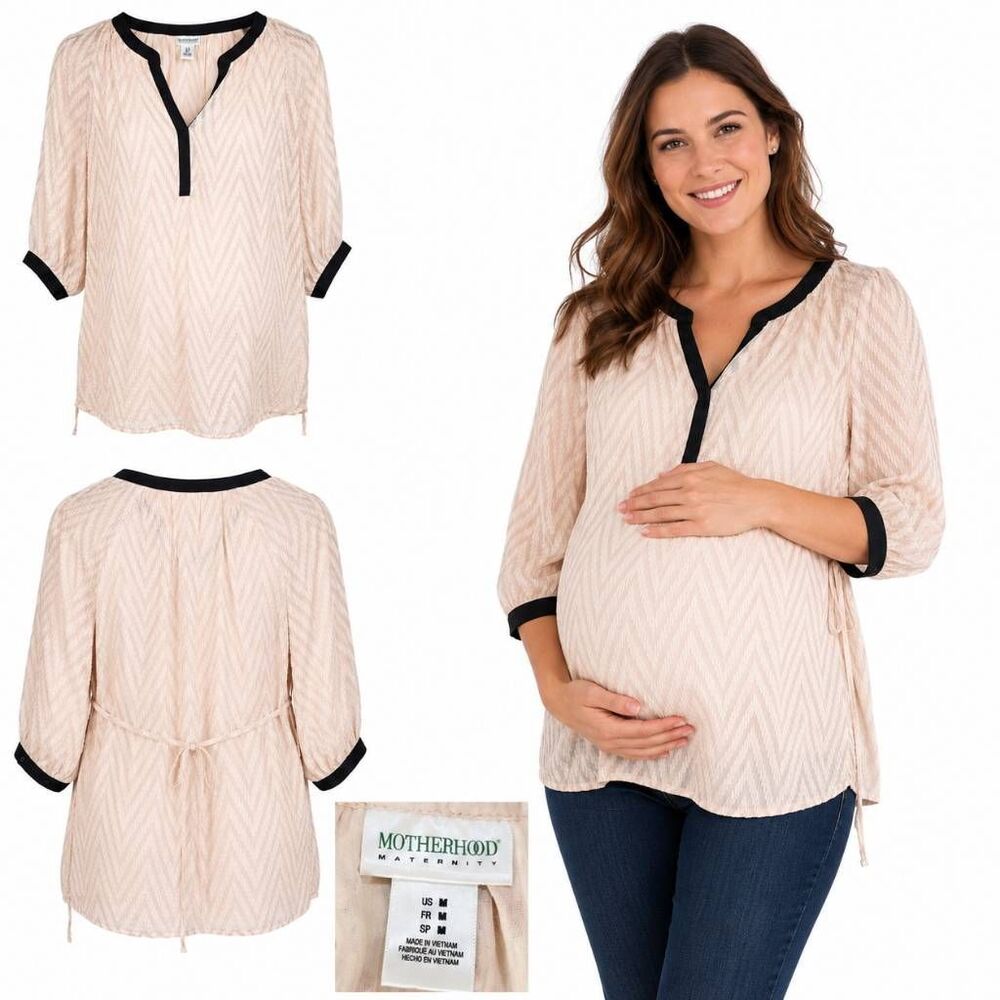 Motherhood Maternity Blouse Chevron Cream M